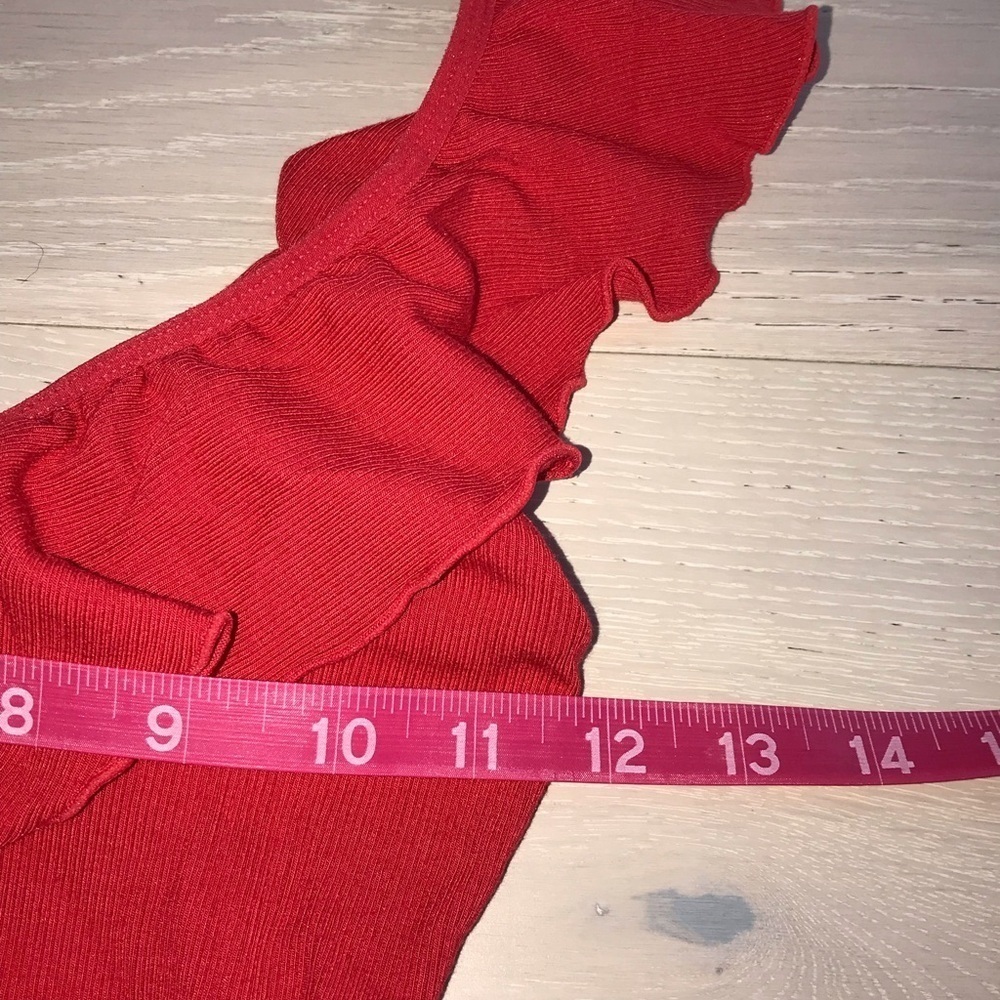Wilfred Womens Danette Bodysuit Size XS Red Ruffle Ribbed Stretch Aritzia - Picture 7 of 9